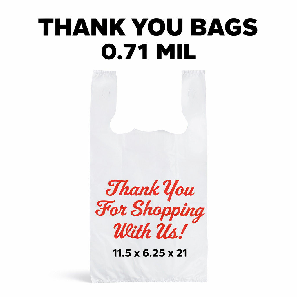 Thank You T-Shirt Bags 0.71 Mil HDPE Grocery Carryout Bags 11.5×6.25×21