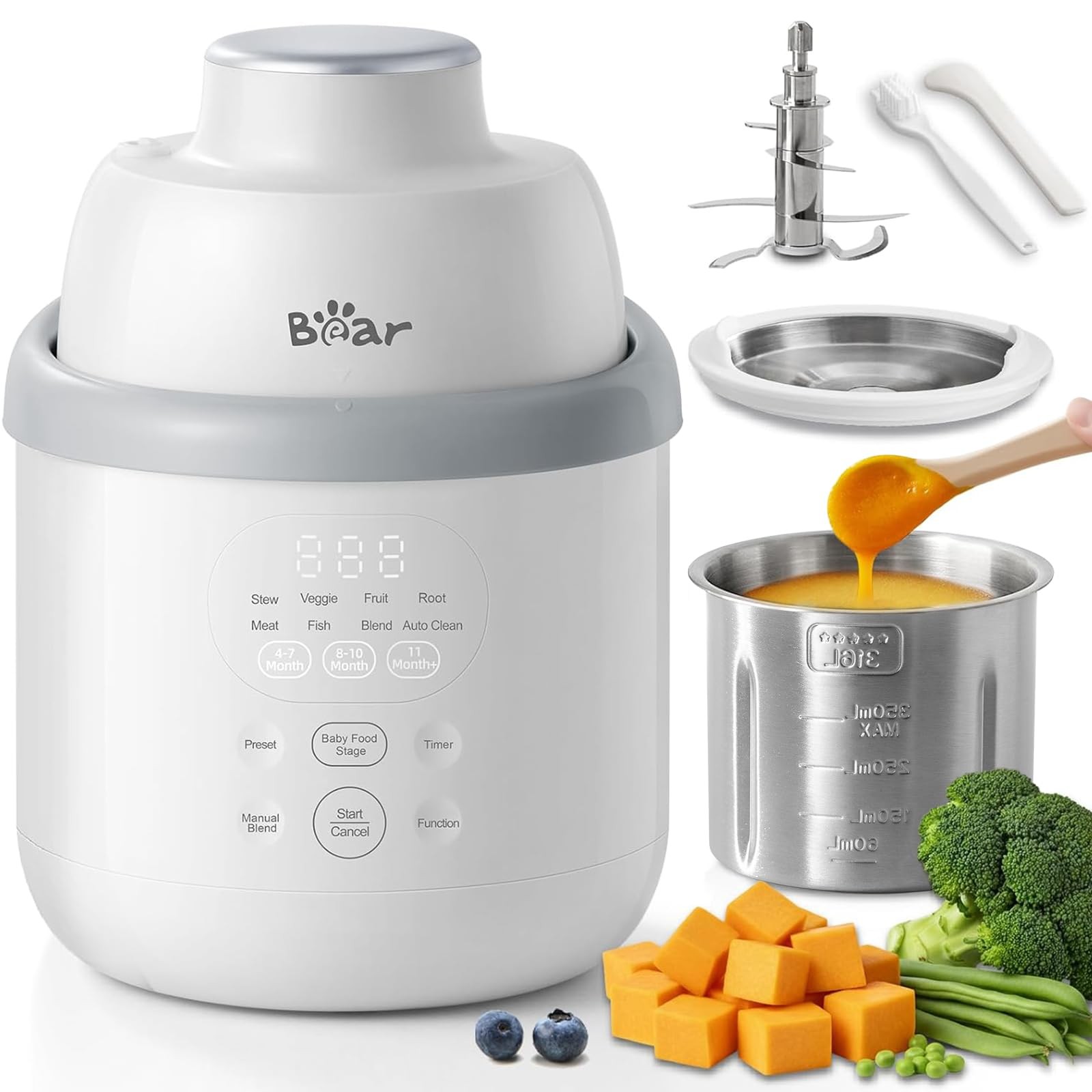 Bear All-Stainless Steel Baby Food Maker, NutriEase small, White&Grey-Upgrade