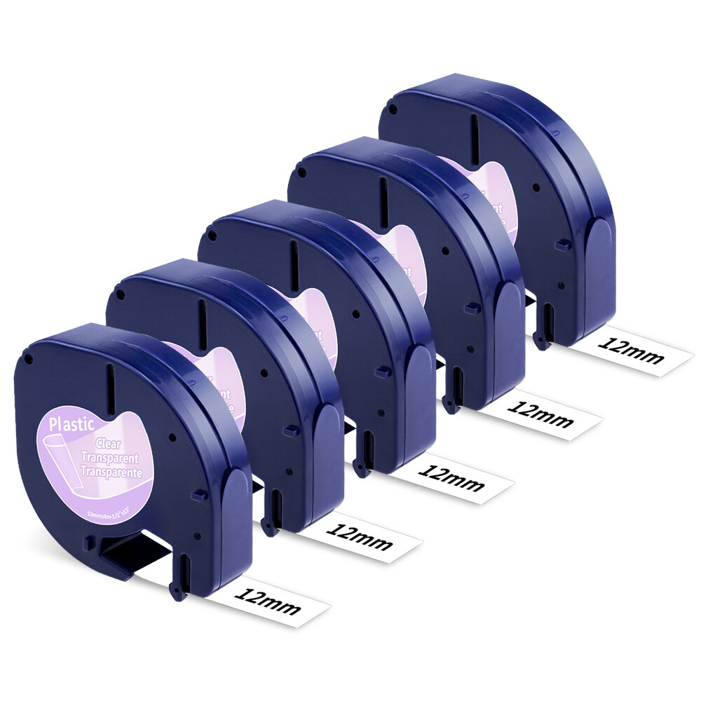 5PK 16952 12267 12mm Clear Tape DYMO LetraTag Refills LT-100H 100T Label Maker
