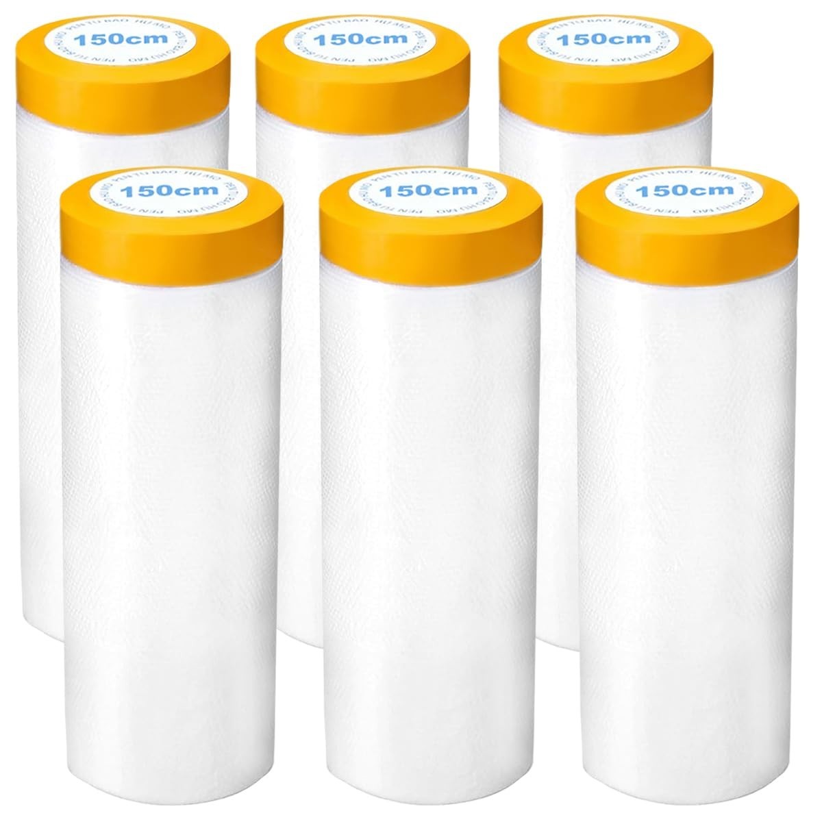 6 Pack Protective Masking Film with Tape 5 x 65 Ft Car Painters Plastic Sheet…