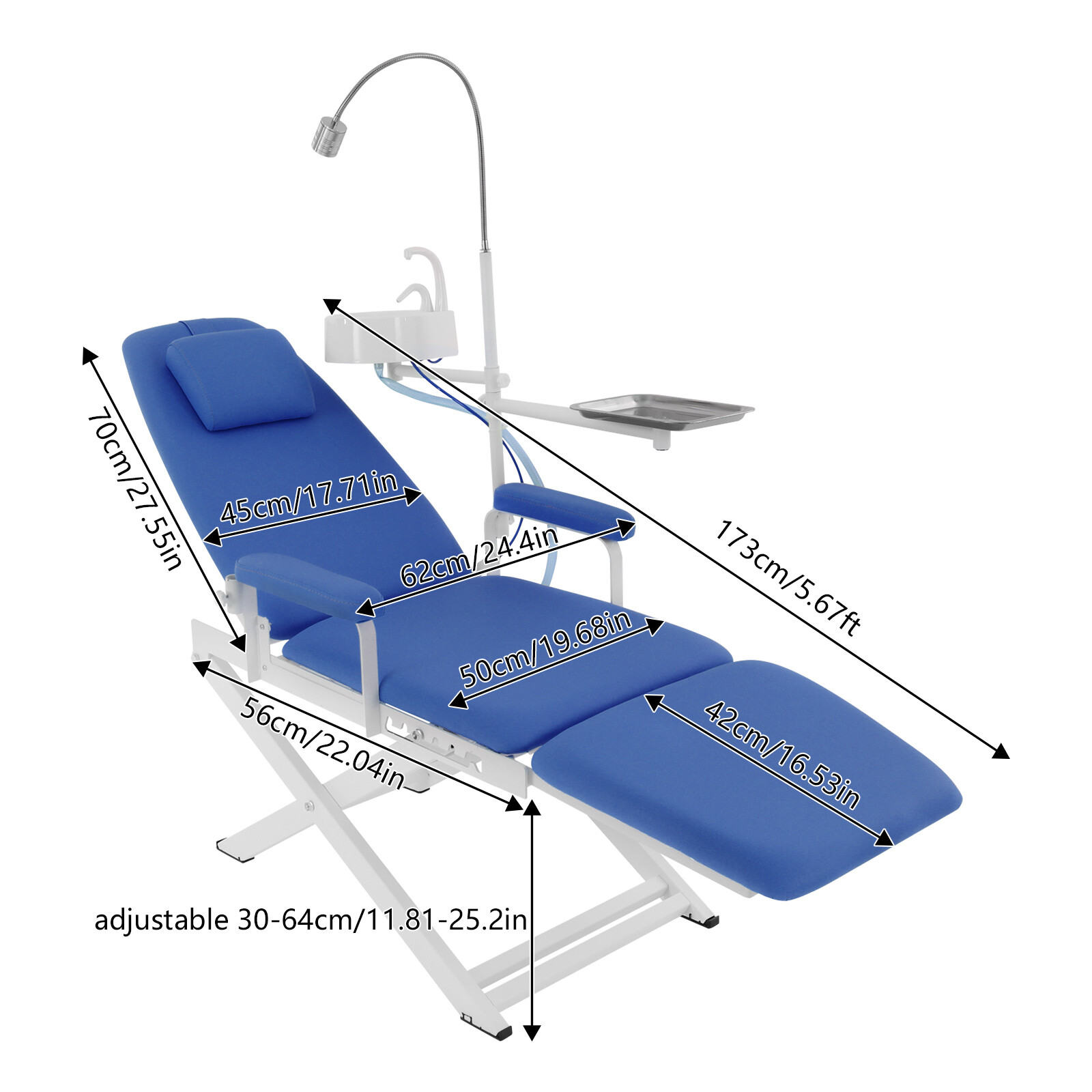 Portable Dental Chair Folding Mobile Chair Tilt Exam Chair with LED Light &Basin
