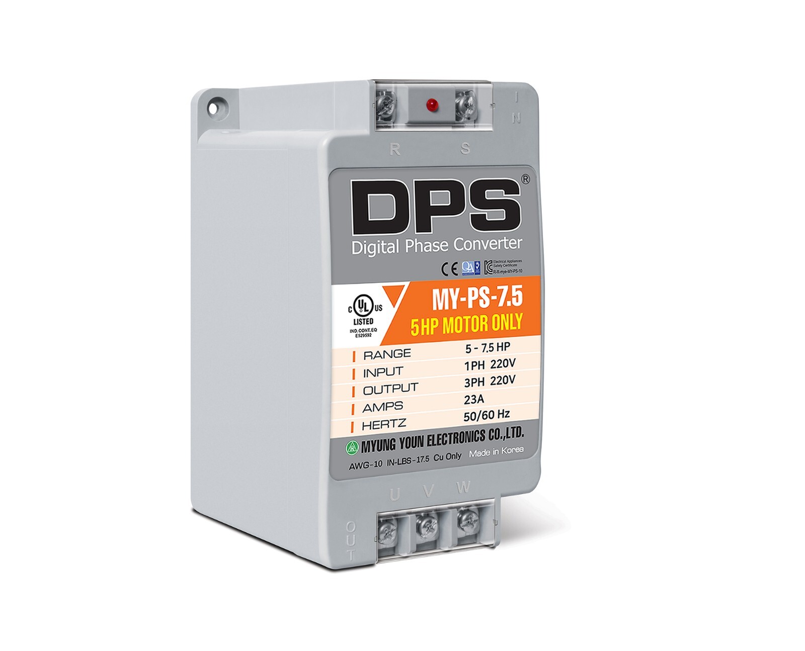 Single to 3 Phase Converter, Use 5HP(3.7kW) 15A Motor 200V-240V Only, MY-PS-7.5