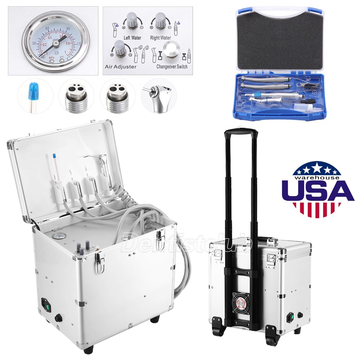 Portable Dental Delivery Unit Suction 3 Way Syringe Air Compressor /Handpiece 4H