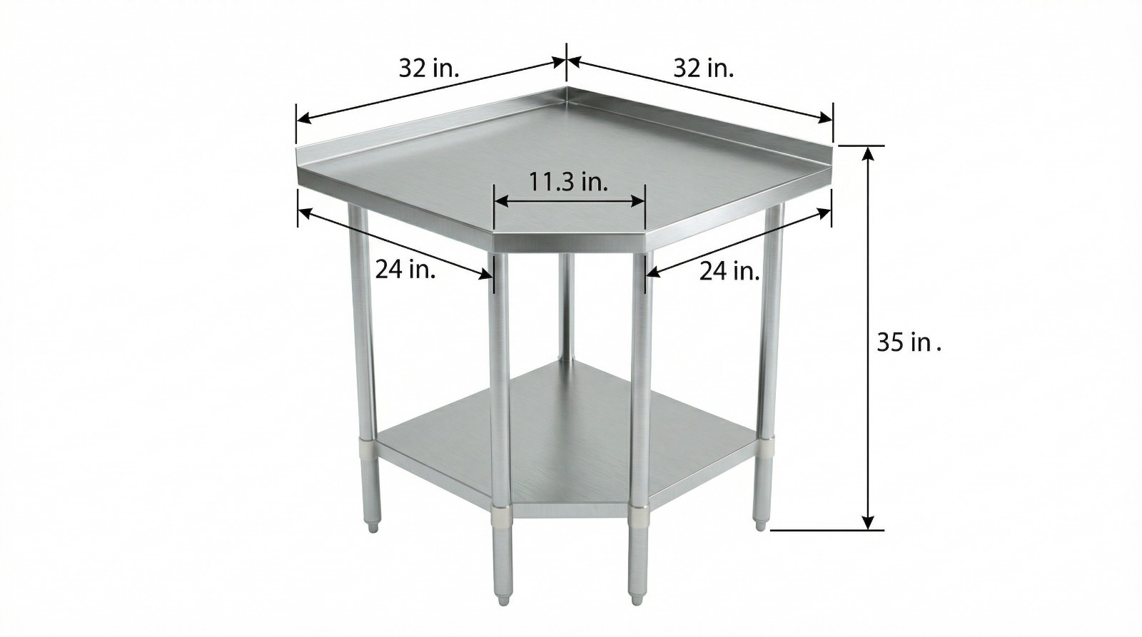 24″ x 24″ x 35″ Corner Stainless Steel Work Table with 1.5″ Backsplash