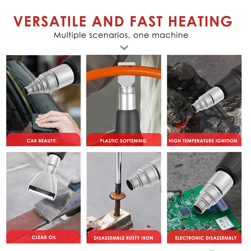 2000W Heat Gun Hot Air Gun Dual Temperature Settings + 4 Nozzles High Power Tool