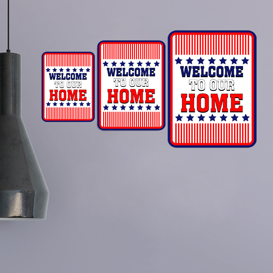 Portrait Round Plus Stars, Stripes, and Proud: Welcome to Our Home Sign