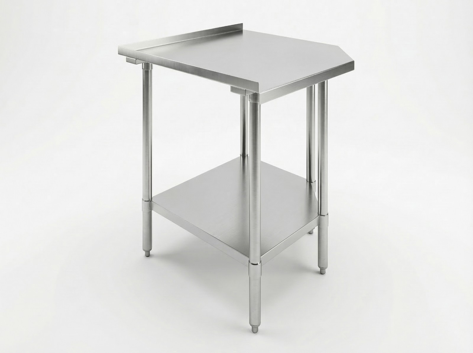 24″ x 24″ x 35″ Corner Stainless Steel Work Table with 1.5″ Backsplash