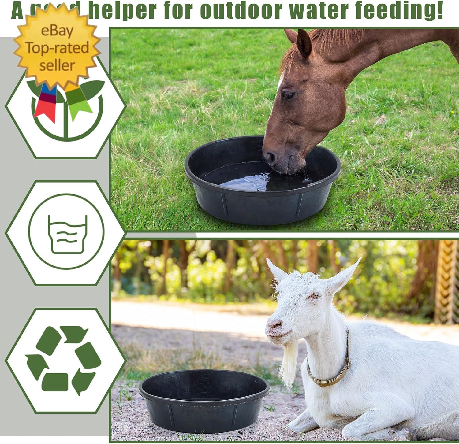 5 Pcs Rubber Feed Pan 12 Quart/ 3 Gallon Utility Horse Feed Bucket Rubber Bowl C