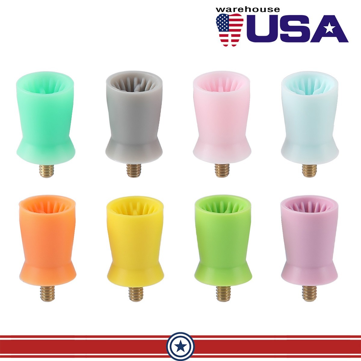 100pcs AZDENT Dental Screw Prophy Cups Brush Copper Handle Silicone Soft Cup