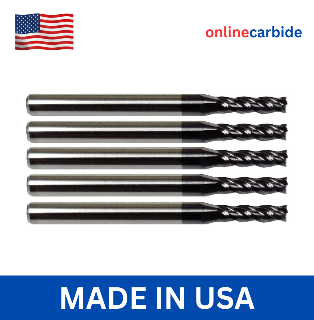 5 PCS 3/32″ 4 FLUTE STUB CARBIDE END MILL – TiALN COATED