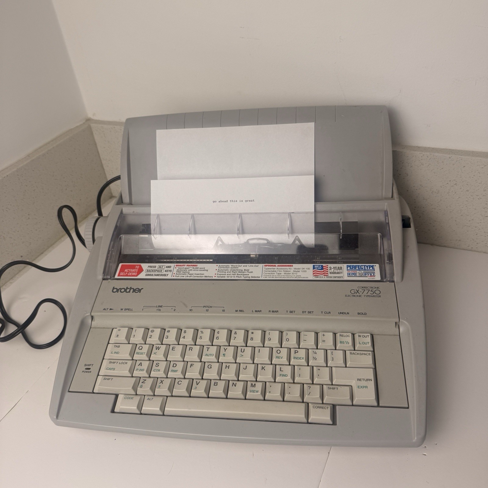 Brother GX-7750 Correctronic Daisy Wheel Electronic Typewriter Tested Working