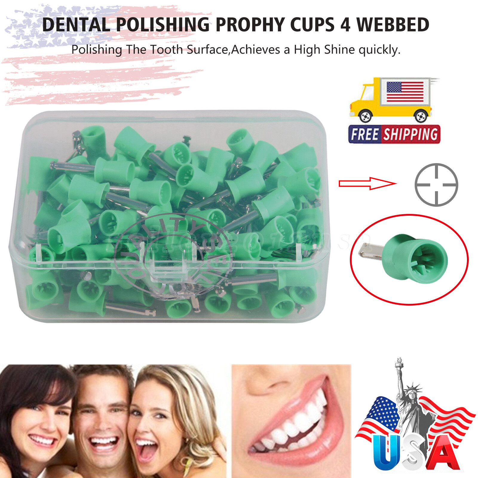 100Pcs Dental dentist Rubber Prophy Tooth Polish Cups Brushes Polishing green us