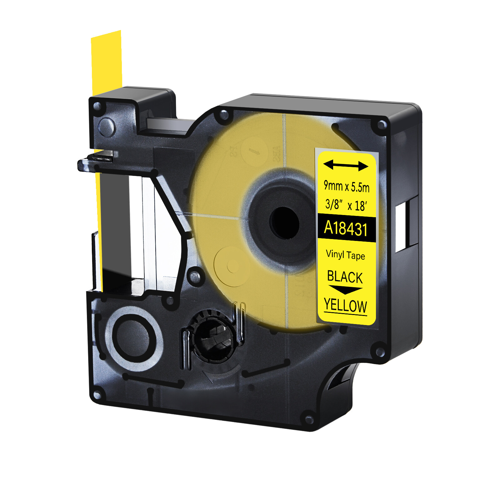 1PK Black on Yellow 18431 3/8″ IND Vinyl Label Tape for Dymo Rhino 5200 4200