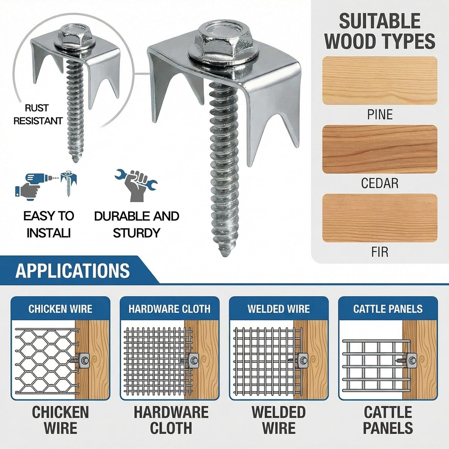 100 Pcs Fence Staples for Wire Fencing, 1.6 Inch Galvanized Steel Fasteners with