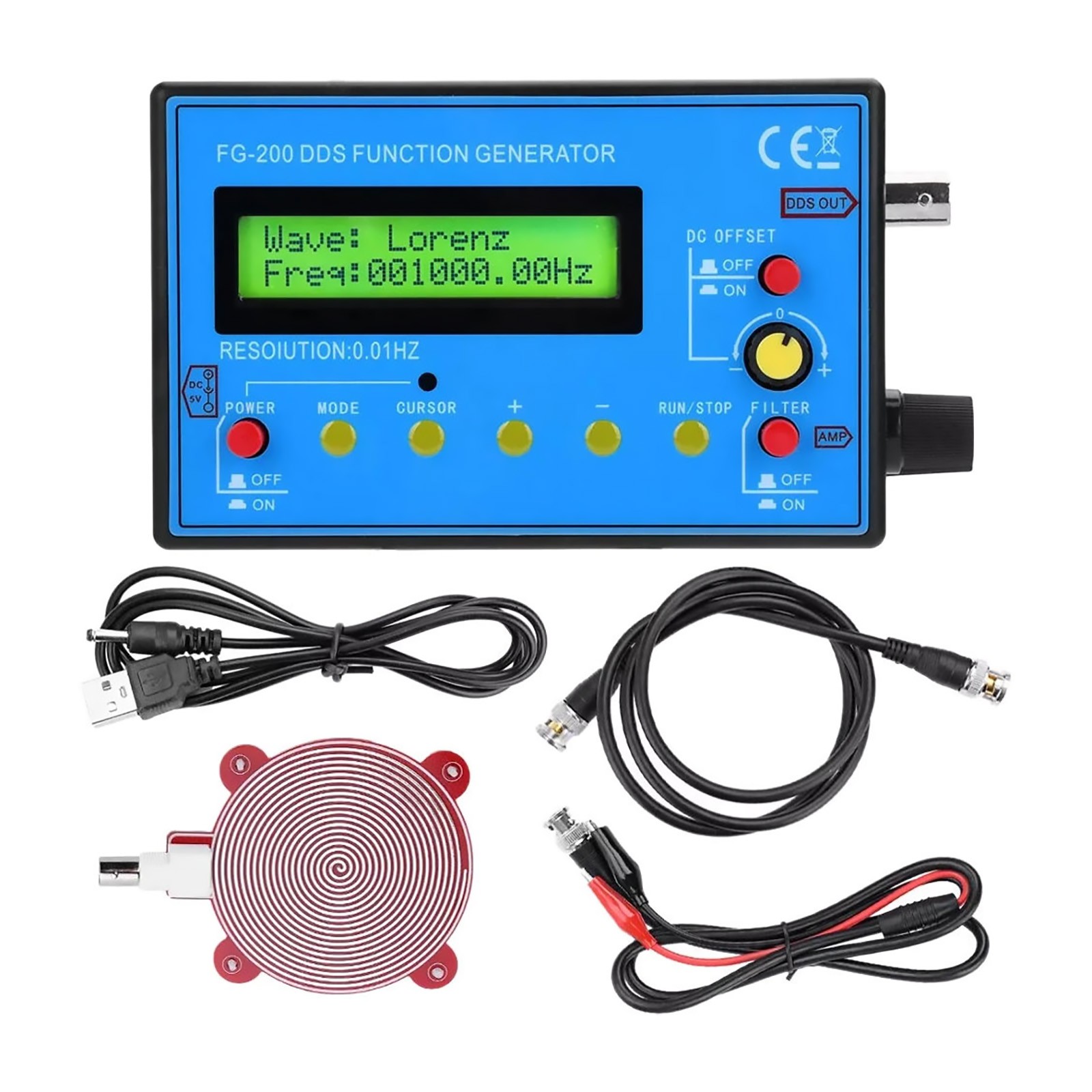 DDS Signal Generator 0.01Hz-500kHz 15 Waveforms with BNC Cable for Oscilloscope