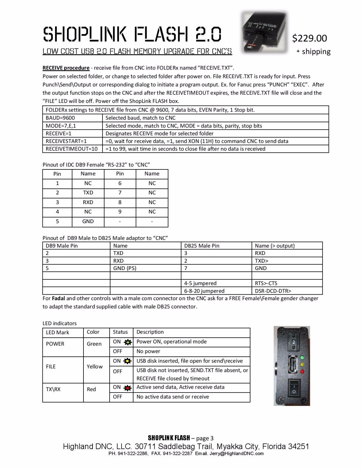FADAL USB FLASH memory upgrade for FADAL CNC, Read-Punch DNC Drip feed via RS232