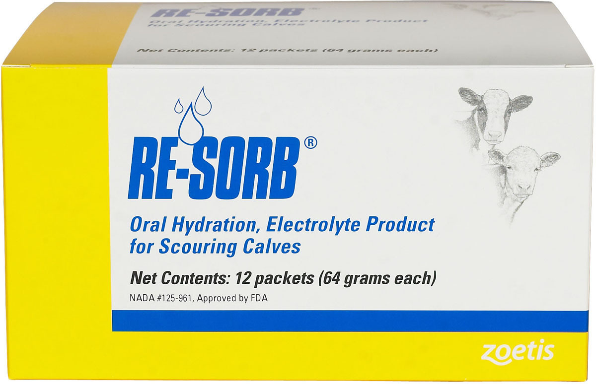 RE-SORB Control Dehydration Associated W/Diarrhea in Calves 12ct Box (64 g)Pkt.
