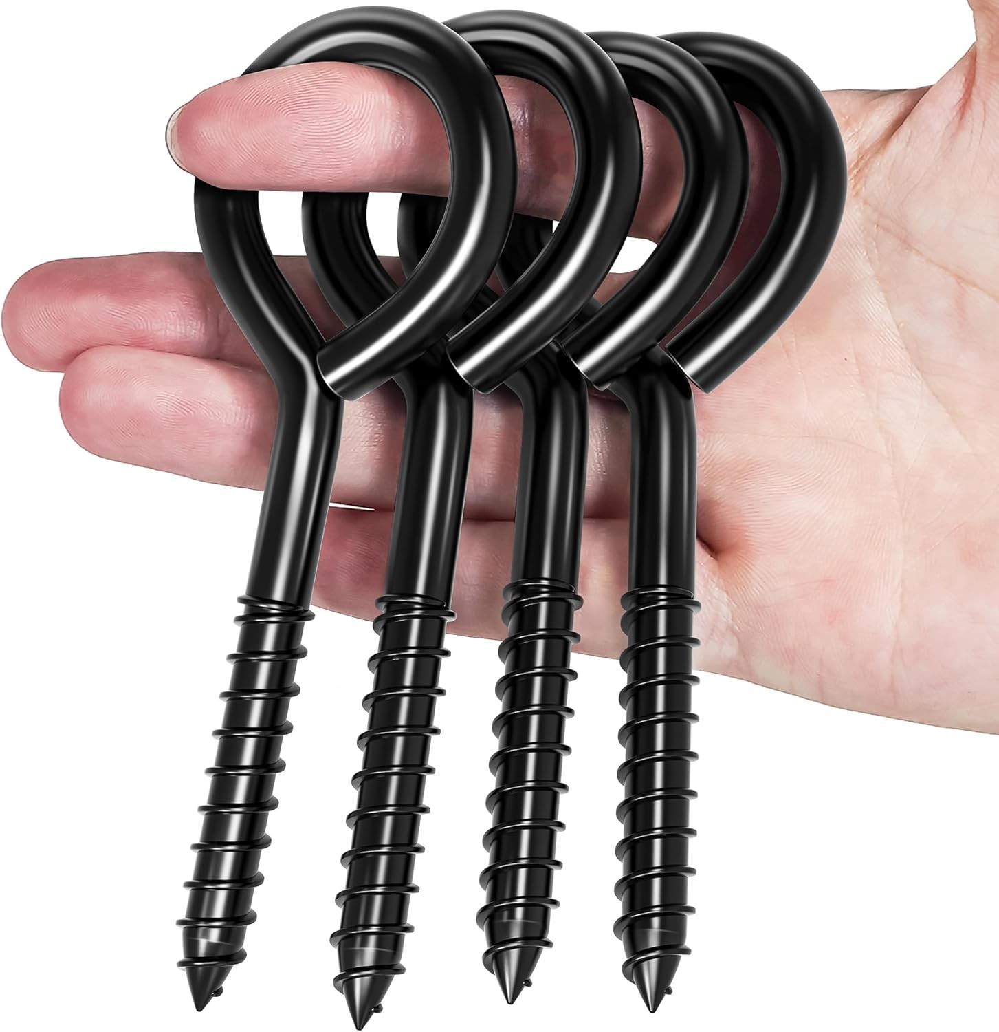 2/4 Pack 5 Inch Stainless Steel Eye Bolts Screw in Hooks, Heavy Duty Black Large