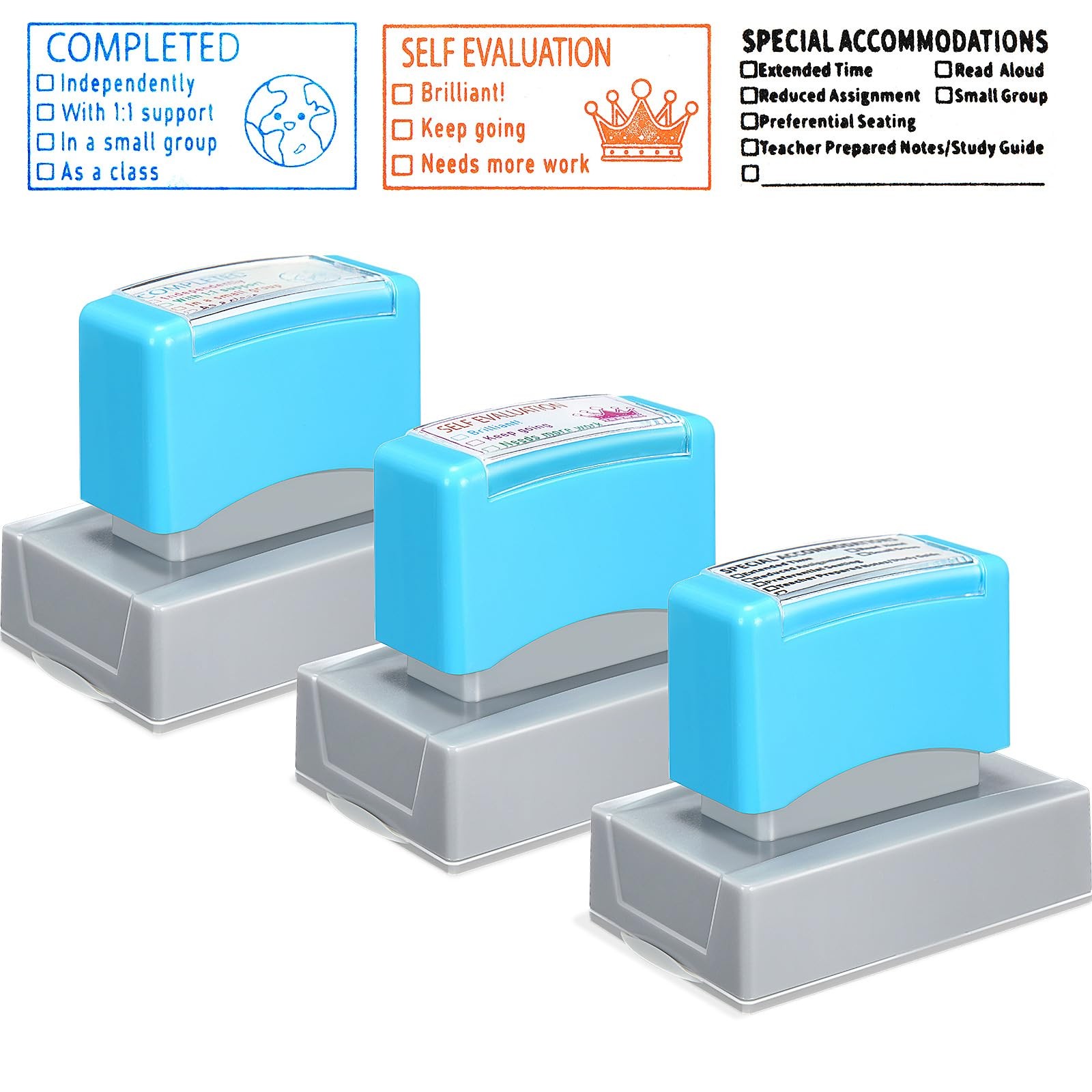 Saypacck 3 pcs Teacher Stamps Self 1.97 x 0.98 inches, Black, Blue, Orange