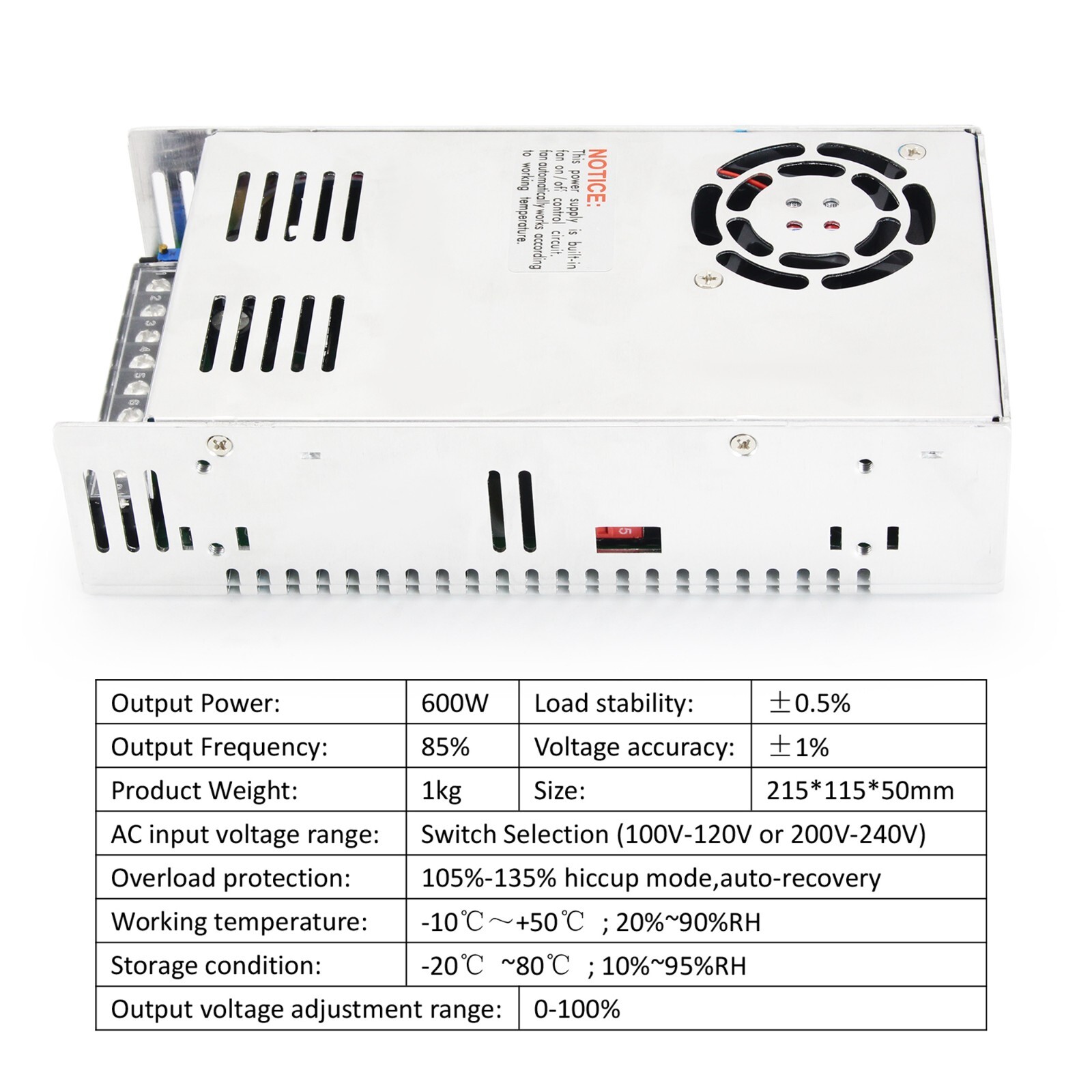 【US】0-12V DC Switching Power Supply 50A 600W 12V DC to AC for LED Strip/CCTV