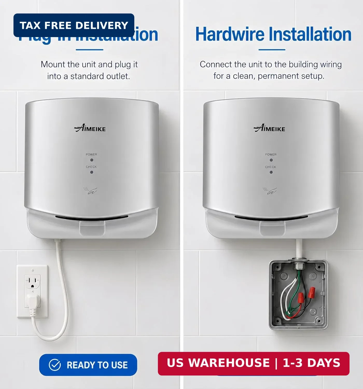 Automatic Commercial Hand Dryer, 110V 1300W High Speed Wall Mounted Hand Dryer f
