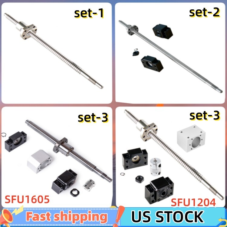 SFU1204/1605/2005/2505 Ballscrew with End Machine & Support &Housing& Coupler