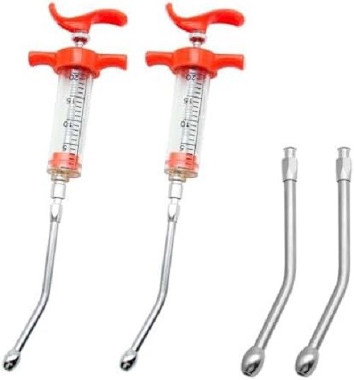 2 Pieces Goat Syringe with 4 Drench Nozzle Adjustable Dosage ,Reusable Drench Sy