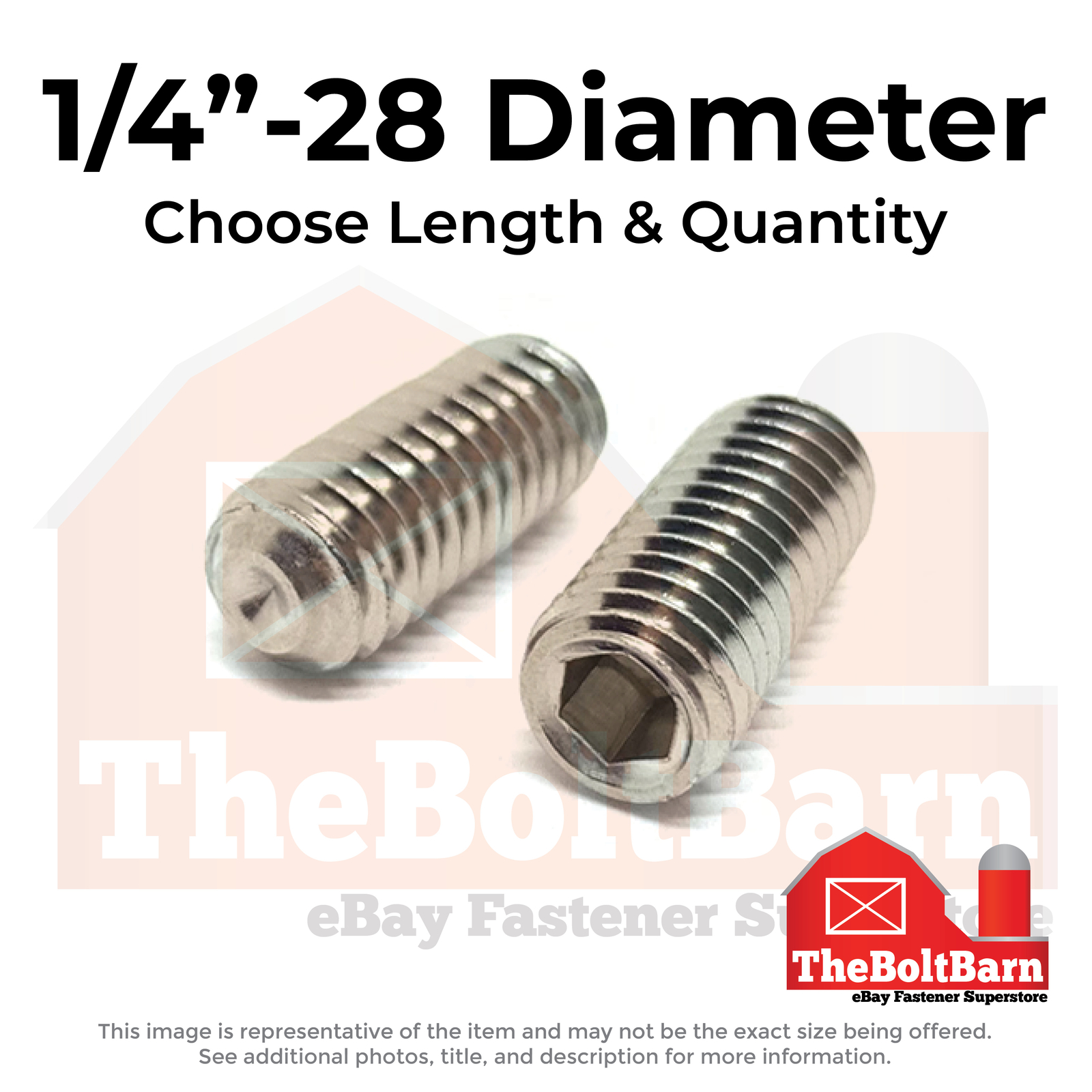 1/4″-28 Stainless Steel Cup Point Allen Socket Set Screw (Choose Length & Qty)