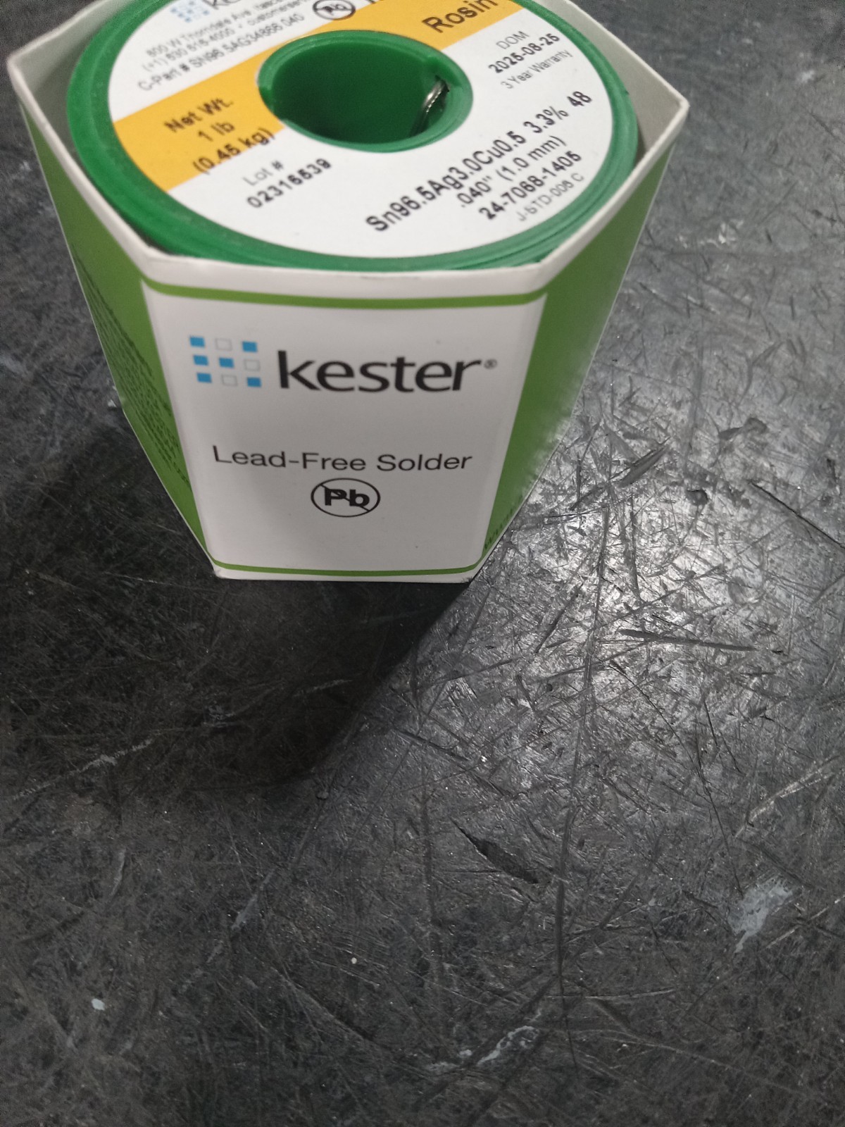 Kester Lead-Free Rosin-Core Solder 0.040″ 1LB Spool, 24-7068-1405, 3.3% 48
