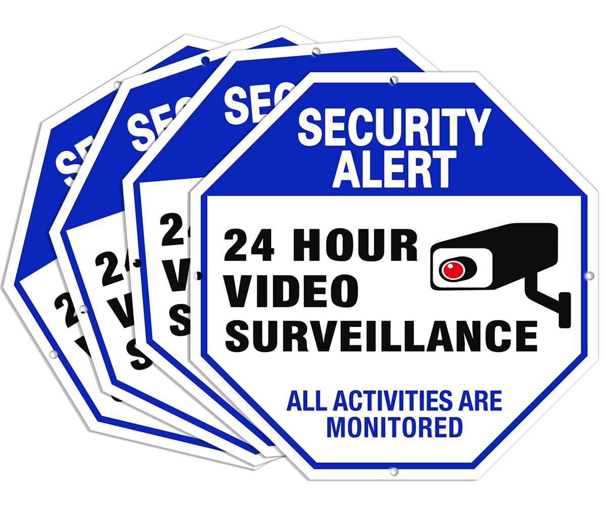 Video surveillance sign, 4-pack security camera signs, reflective