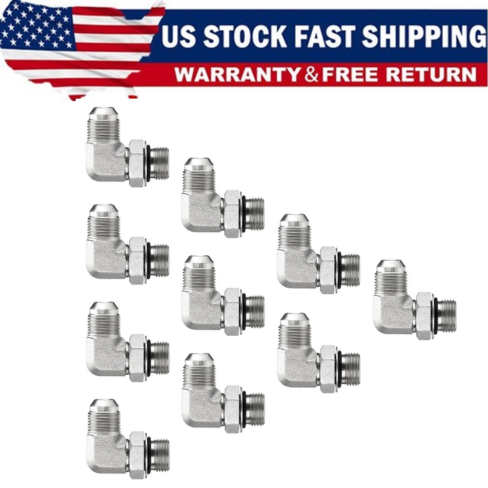 10 Pack 90 Degree Elbow Hydraulic Hose Fittings: 1/2″ JIC 37° Male x #8 SAE/ORB