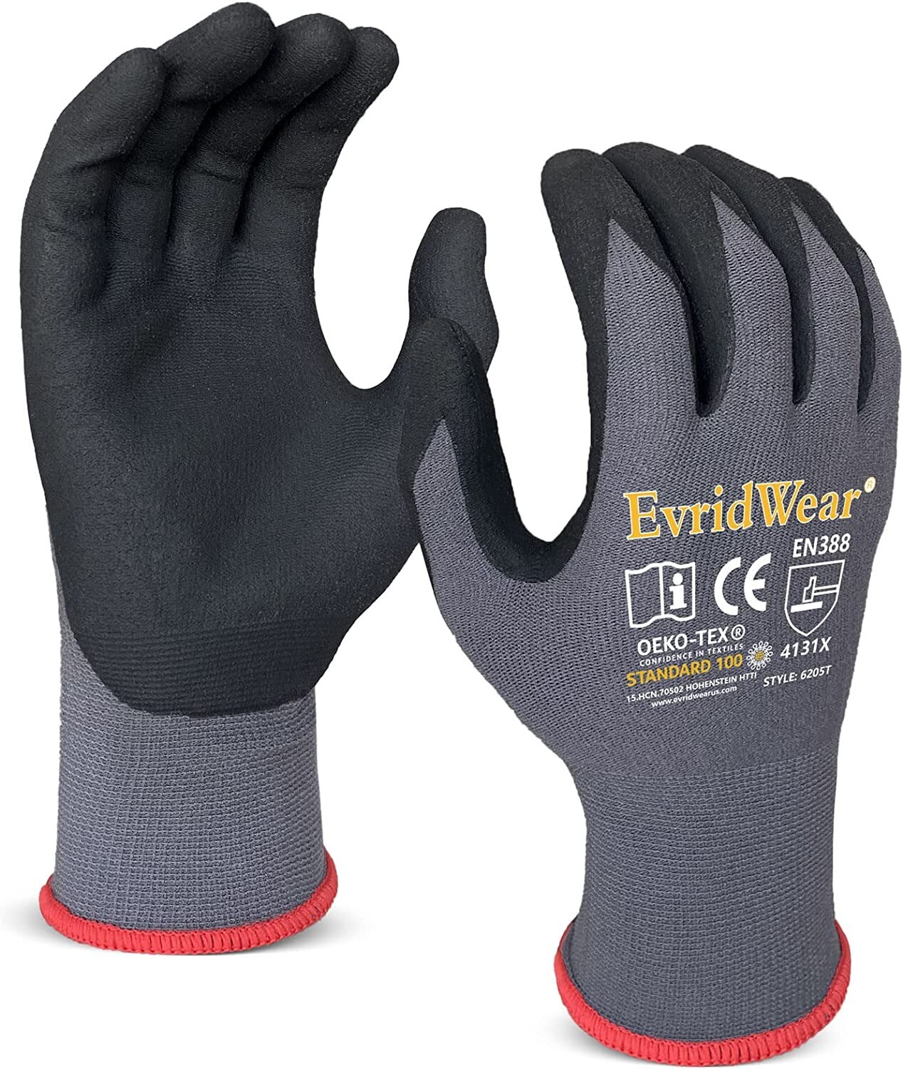 EvridWear Safety Work Gloves, Touchscreen Micro-Foam Nitrile Coated Unisex Glove