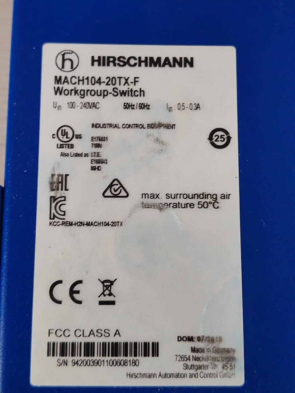 HIRSCHMANN MACH104-20TX-F WORKGROUP -SWITCH INDUSTRIAL CONTROL EQUIPMENT