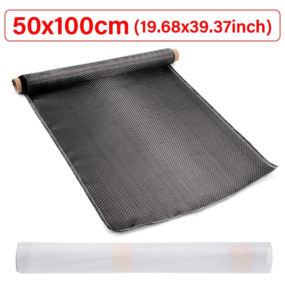 50 x 100CM Pure Carbon Fiber Fabric Cloth Roll 3k 200gsm 2×2 Twill Weave Black