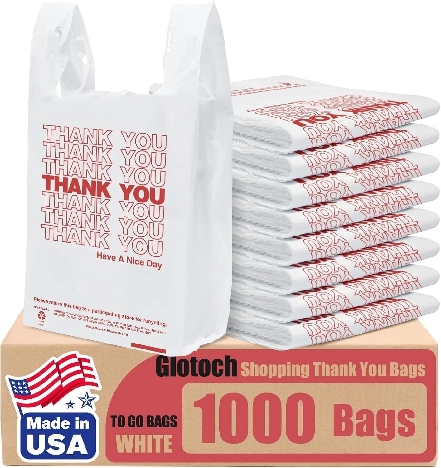1000 Count Thank You Plastic Bags (12″ x 6.5″ x 21″) White, T-shirt, Grocery