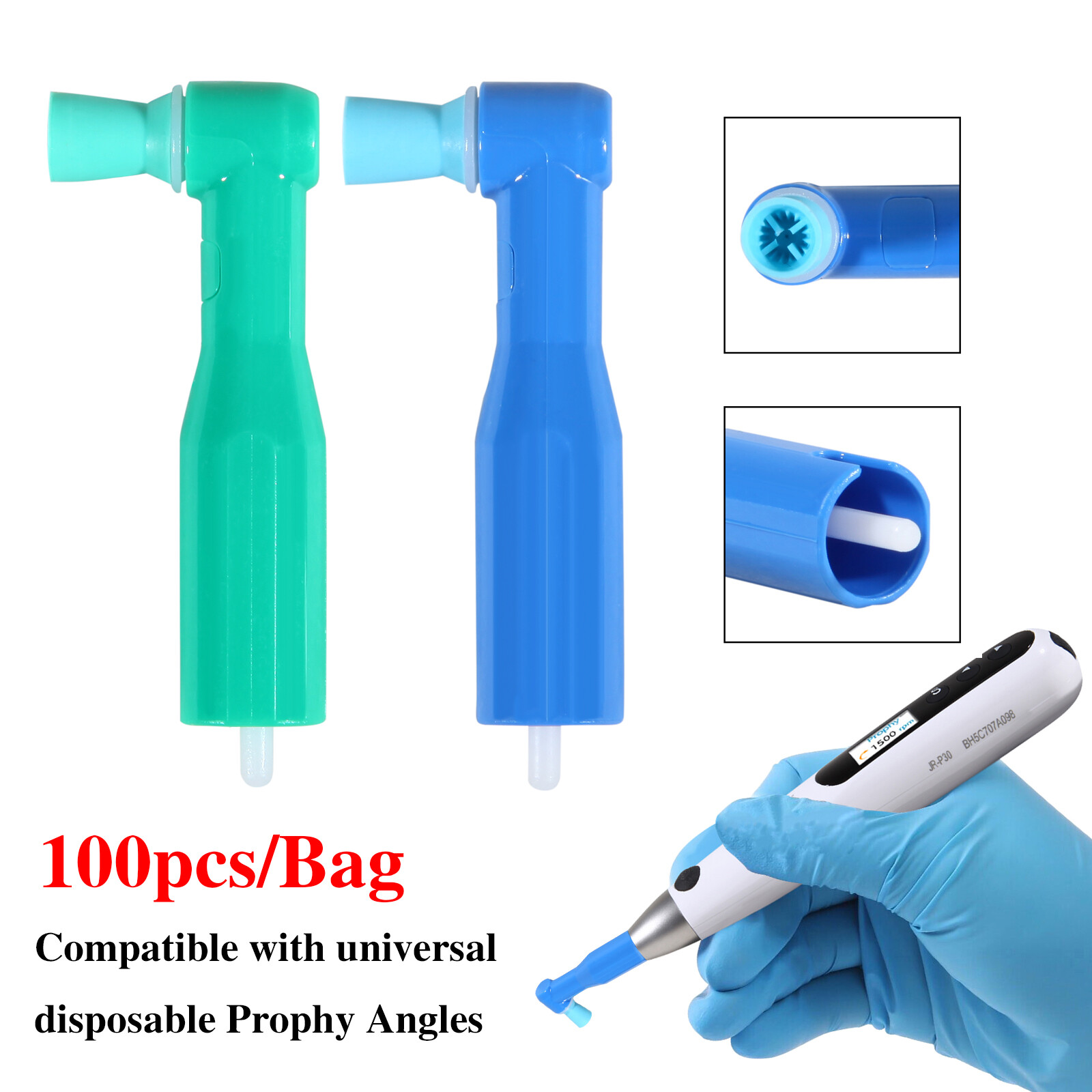 Dental Disposable Prophy Angles 90° Regular Cups Latex Free Green/Blue