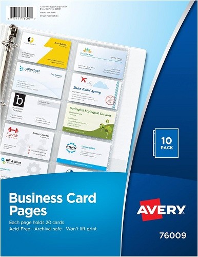 Business Card Pages Polypropylene 20 Business Cards Per Page 10/PK – 1EA