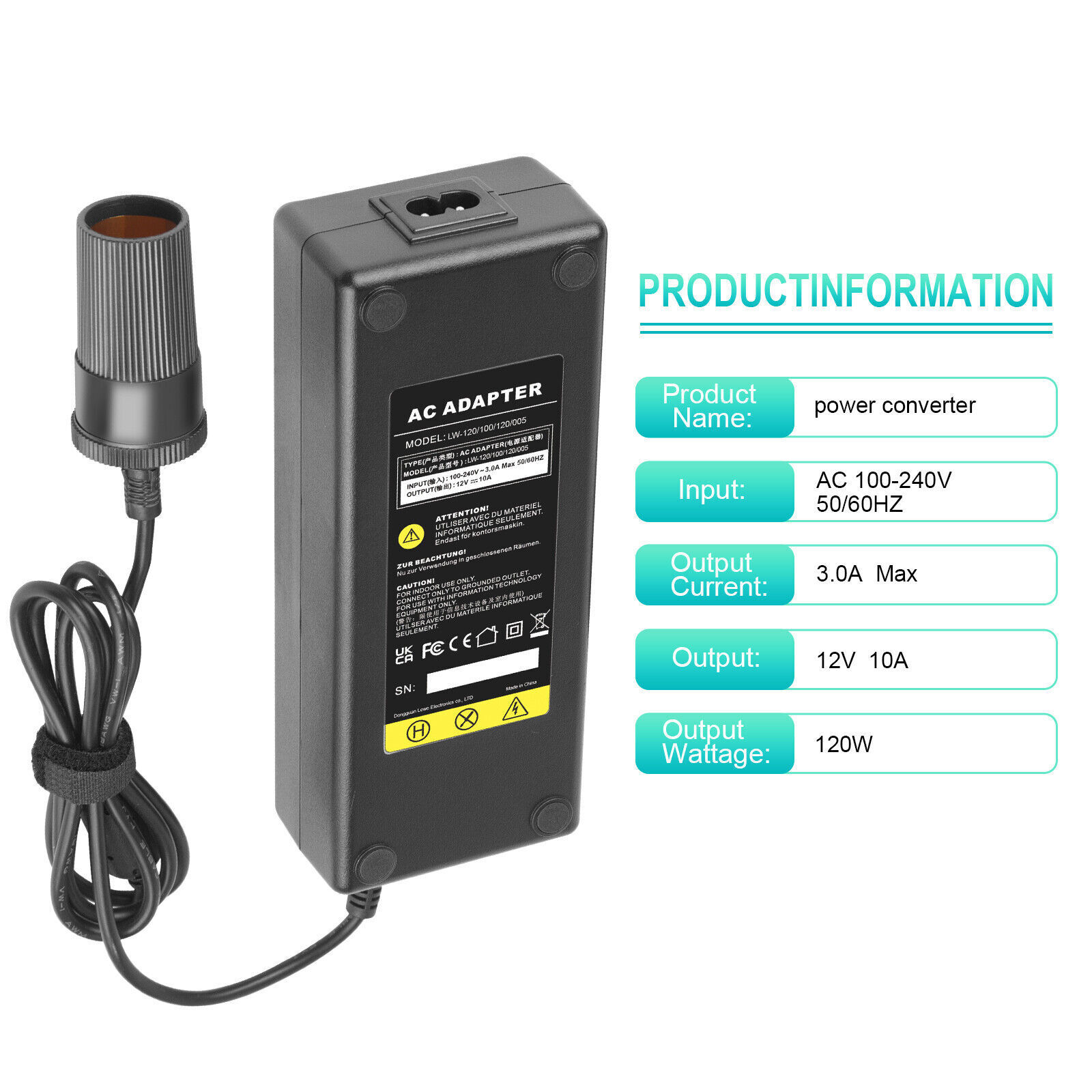 AC to DC Converter 110V to 12V DC 60W/120W Power Supply Car Adapter Transformer