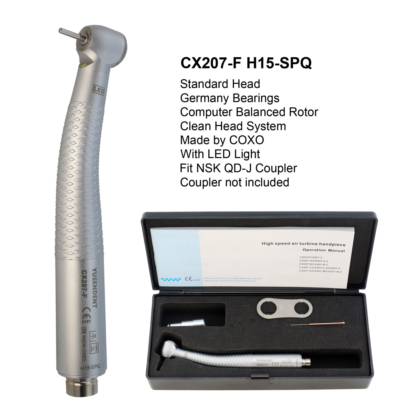 COXO Dental Handpiece 4 Hole LED E Generator CX207-F High Speed Turbine NSK QD
