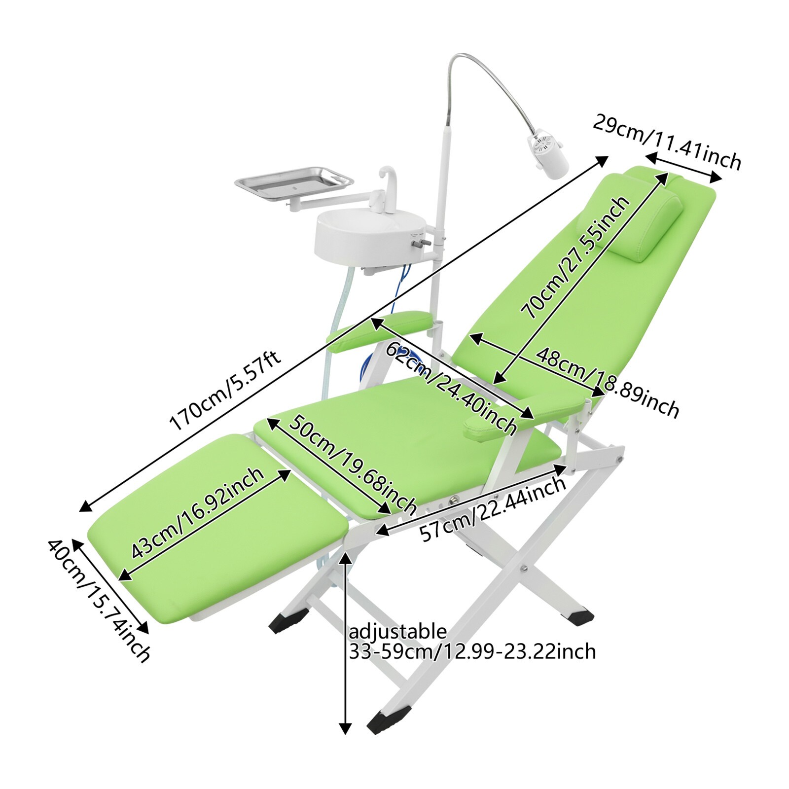 Portable Dental Chair Mobile Folding Chair Exam Chair w/LED Light Spittoon+Tray