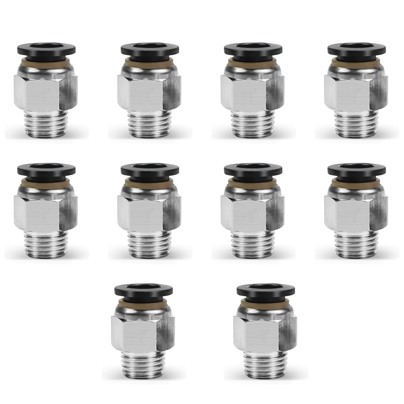 CNAODUN 10 Pcs Push-to-Connect Fittings 3/8 Inch Tube 3/8″OD x 1/4″NPT, Black