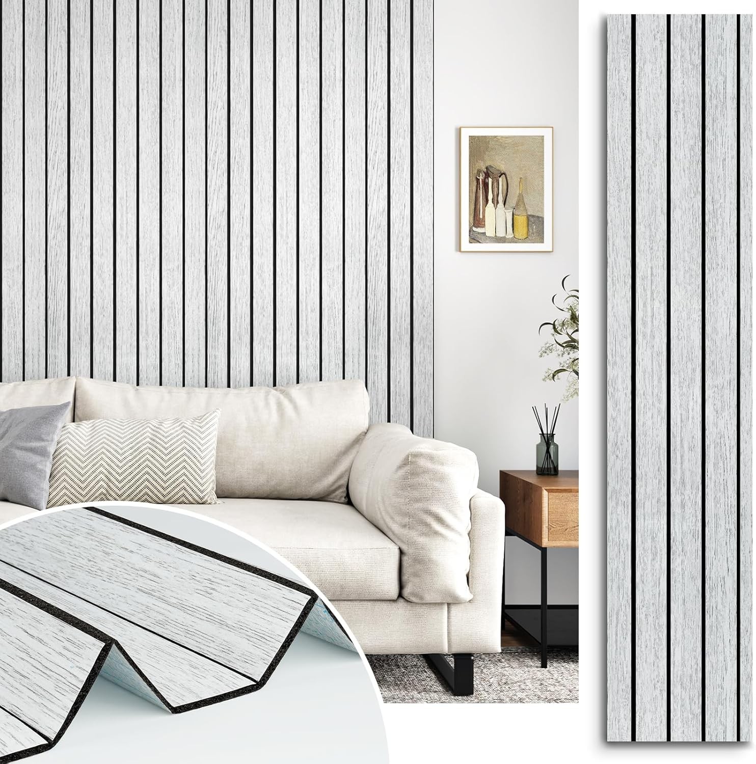 White/Grey 3D Wood Slat Panels for Walls Peel and Stick PVC Slat Wall Paneling