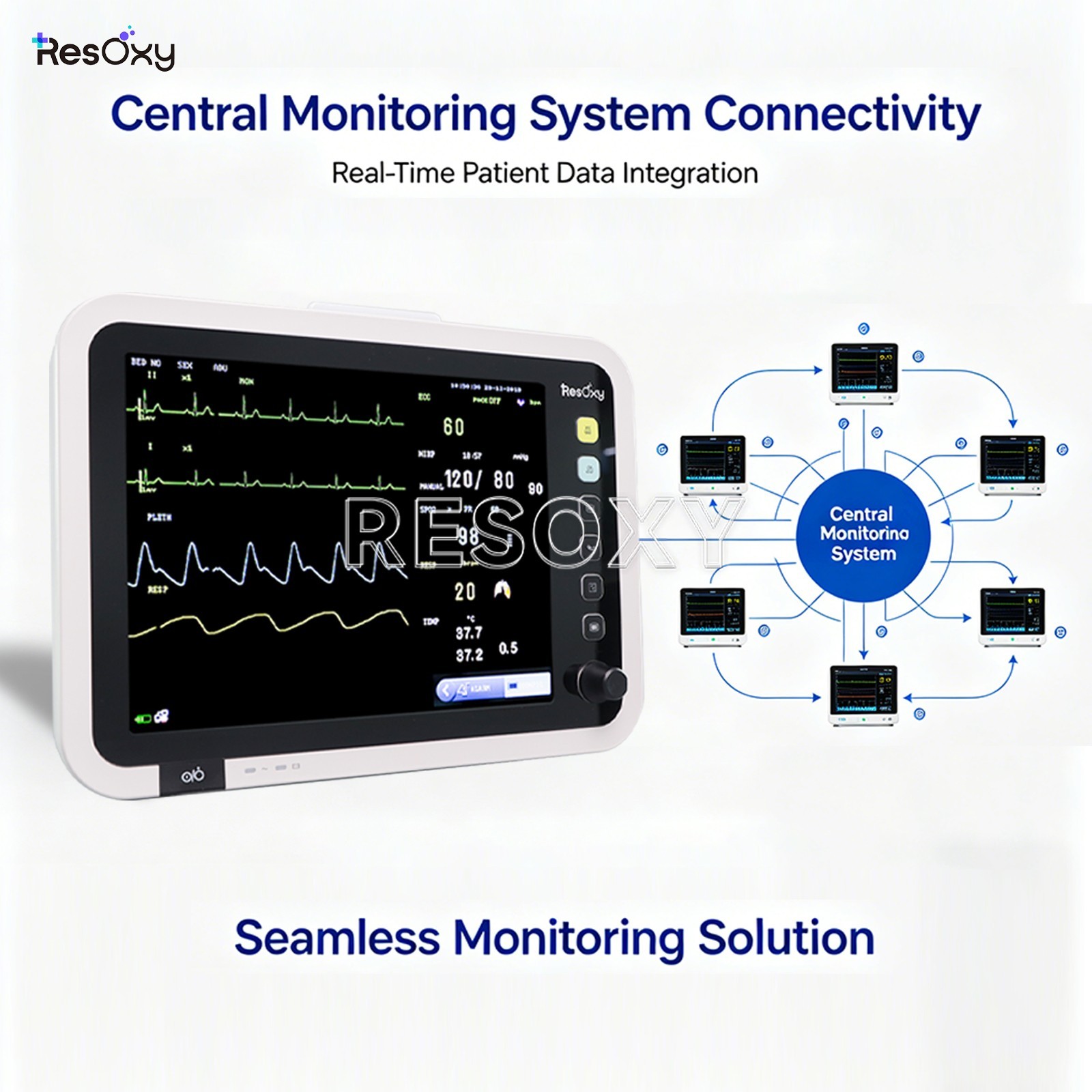 12-Inch Patient Vital Signs Monitor Multi-Parameter ECG/NIBP/TEMP/RESP/SPO2/PR