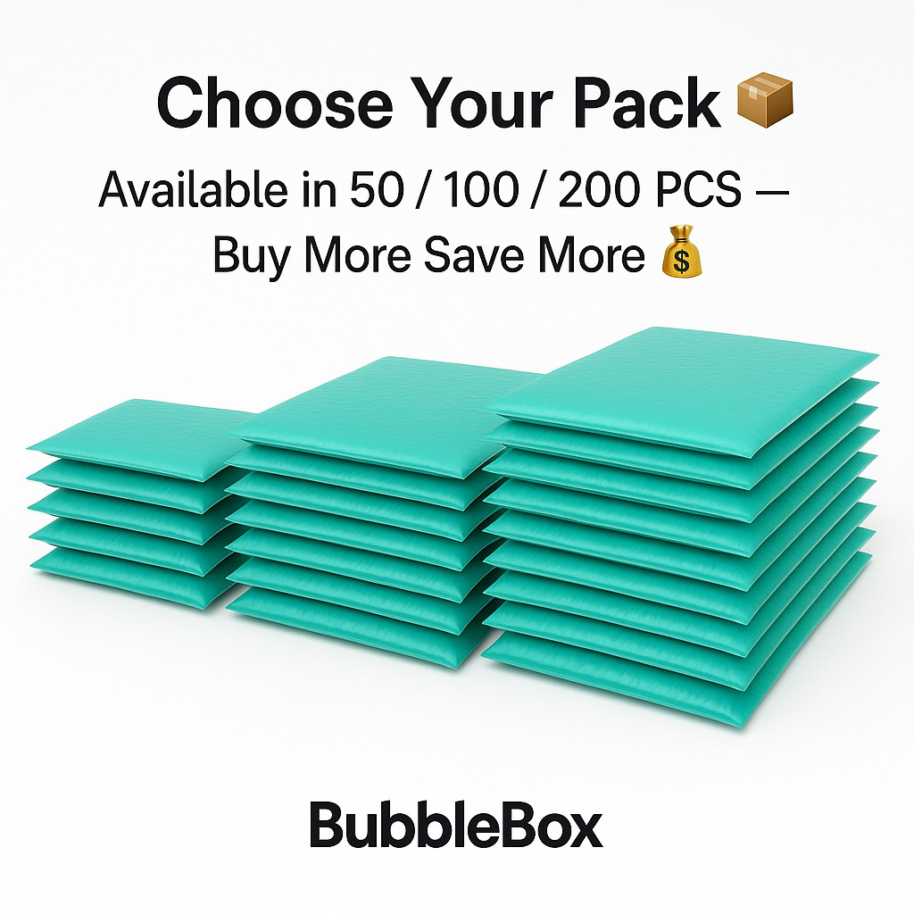 Teal Poly Bubble Mailers #000-# 5| 50/100/200 Packs | Shipping Supplies