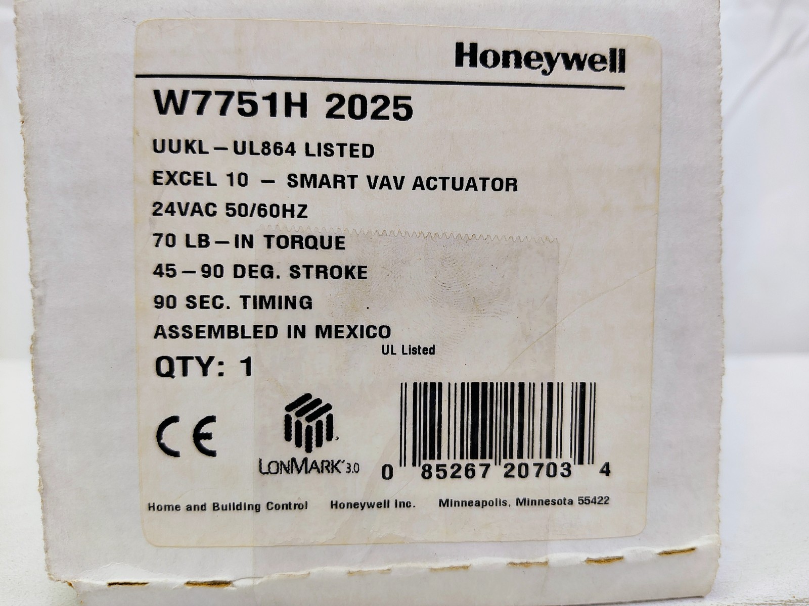 Honeywell W7751H 2025 VAV Control W7751H2025