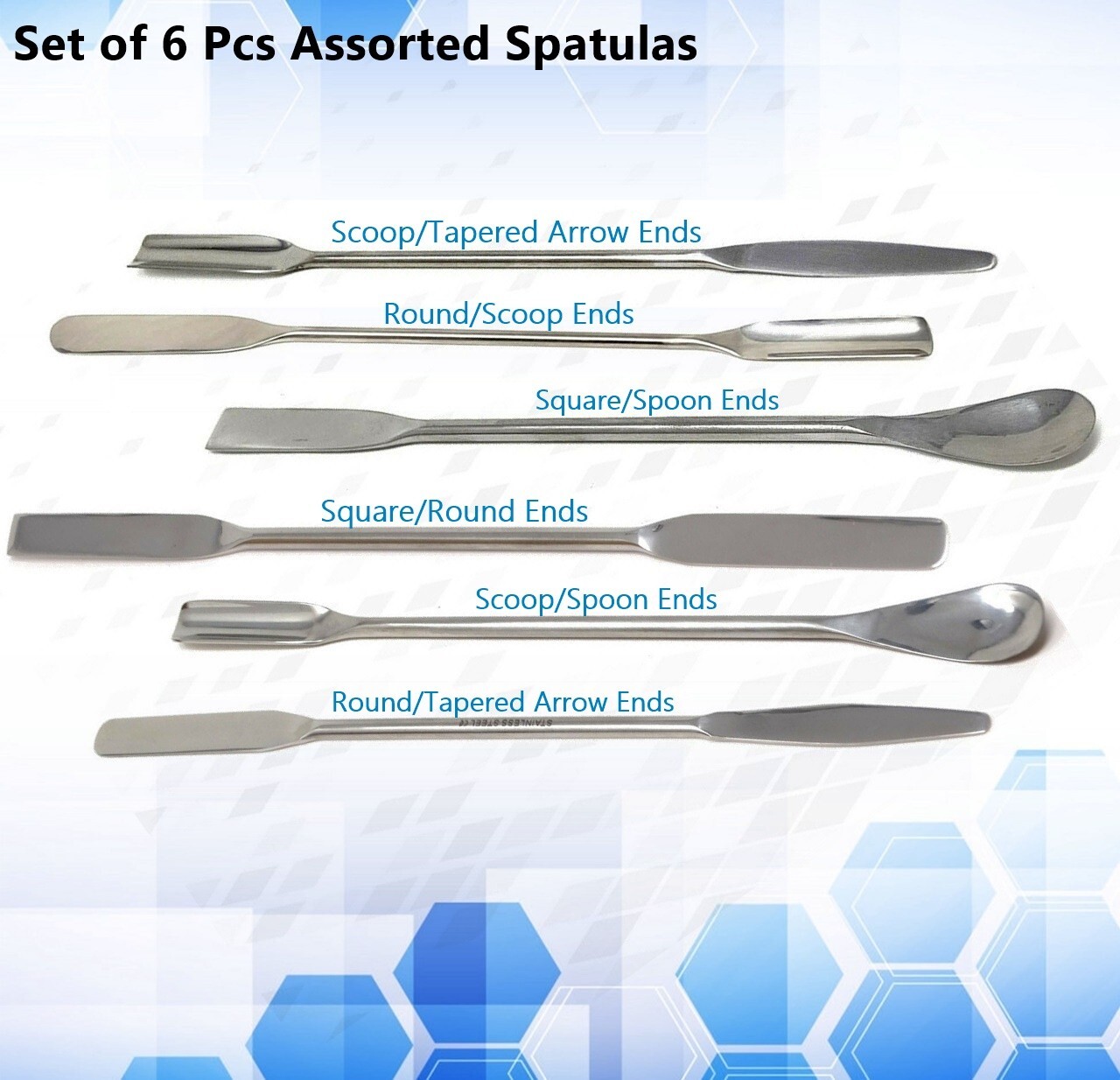Stainless Steel Lab Spoon Spatula Dental Instruments 9″ Double Ended 6 Pc Set