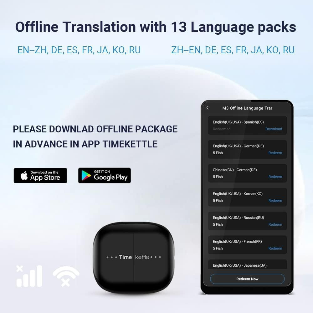 Timekettle M3 3-in-1 Language Translator Earbuds, Real-Time Translation in 43 La