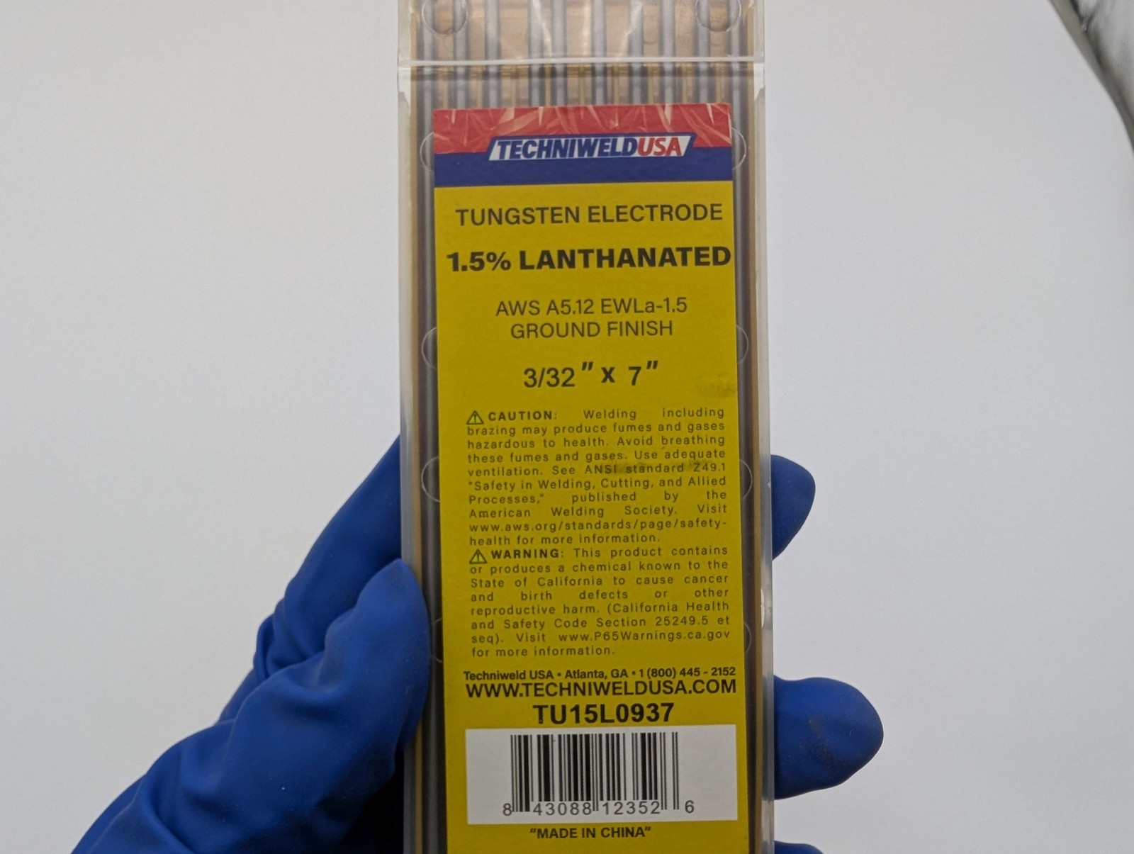 Techniweld Tungsten Electrodes 3/32″ x 7″ TU15L0937 1.5% Lanthanated Pack of 20