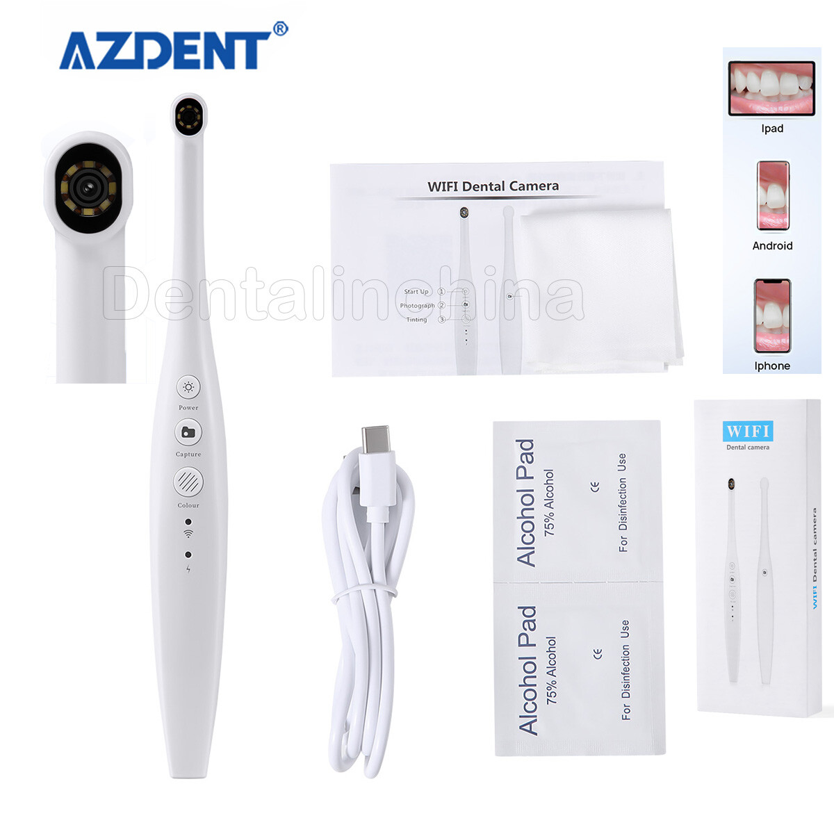 Dental Intra Oral Camera Wireless WIFI Dynamic Endoscope Photograph 2.0MP 8LED