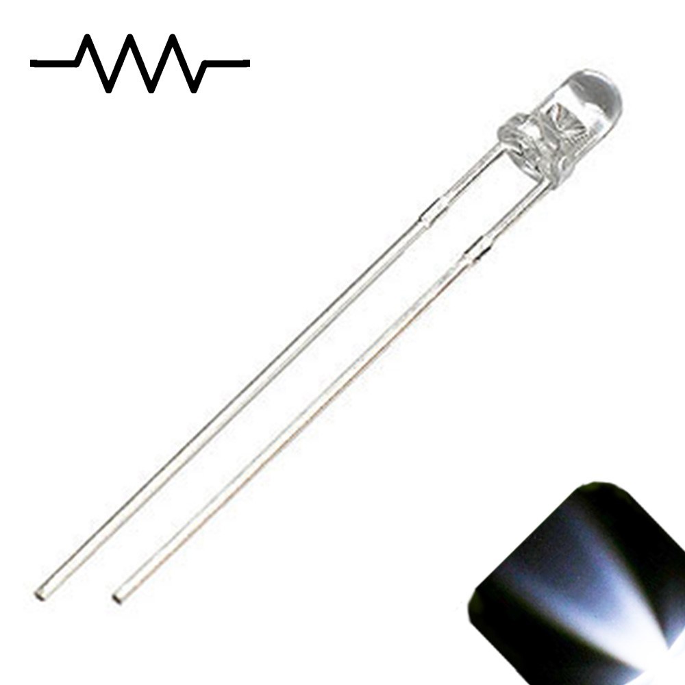 10 x 12v 3mm LED Light Cool White Ultra Bright Internal Resistor 5v-15v 9v 6 no